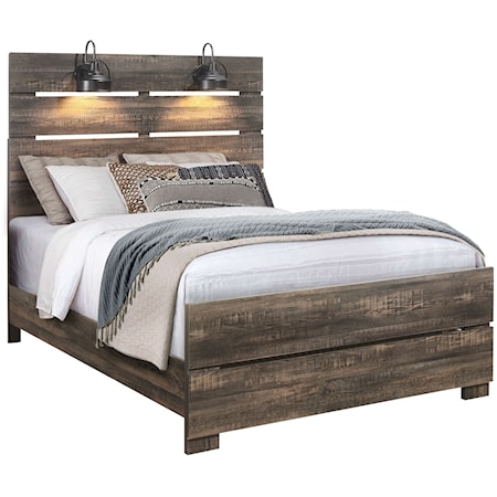 Transitional Full Bed with Headboard Lamps