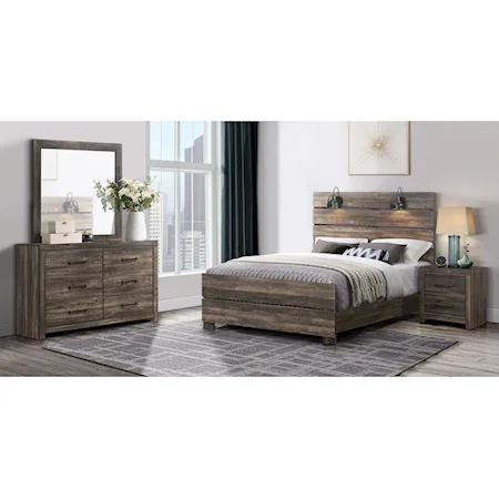 Farmhouse Queen Bedroom Set with Headboard Lamps