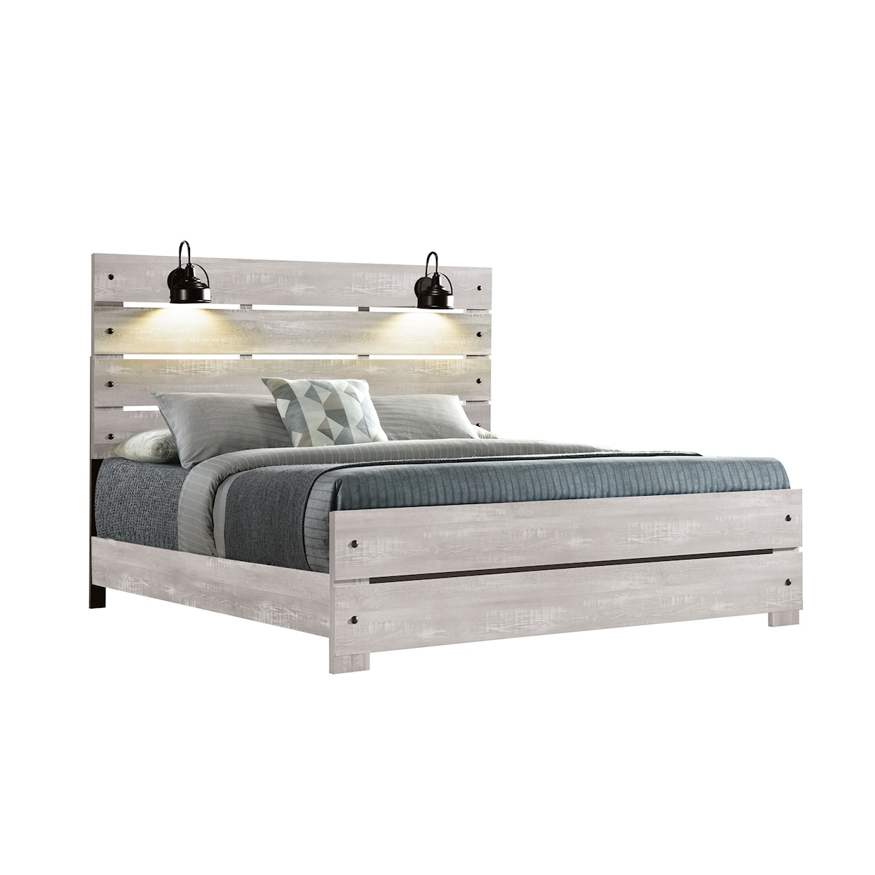 Global Furniture LINWOOD King Bed with Lamps