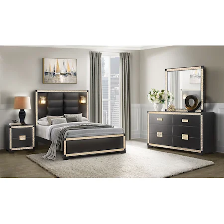 Glam Full Bedroom Set with Lamps