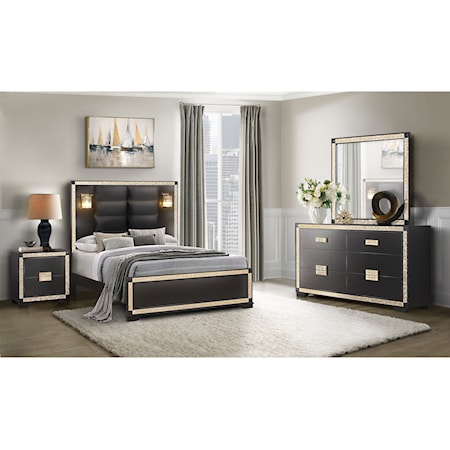Glam Full Bedroom Set with Lamps