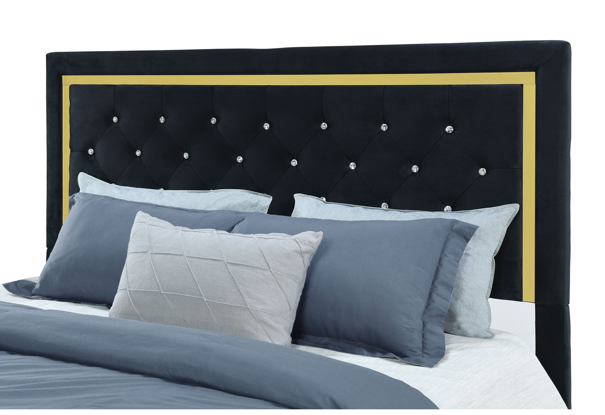 Global Furniture Kingdom KINGDOMBLACKKB Glam King Bed with Velvet