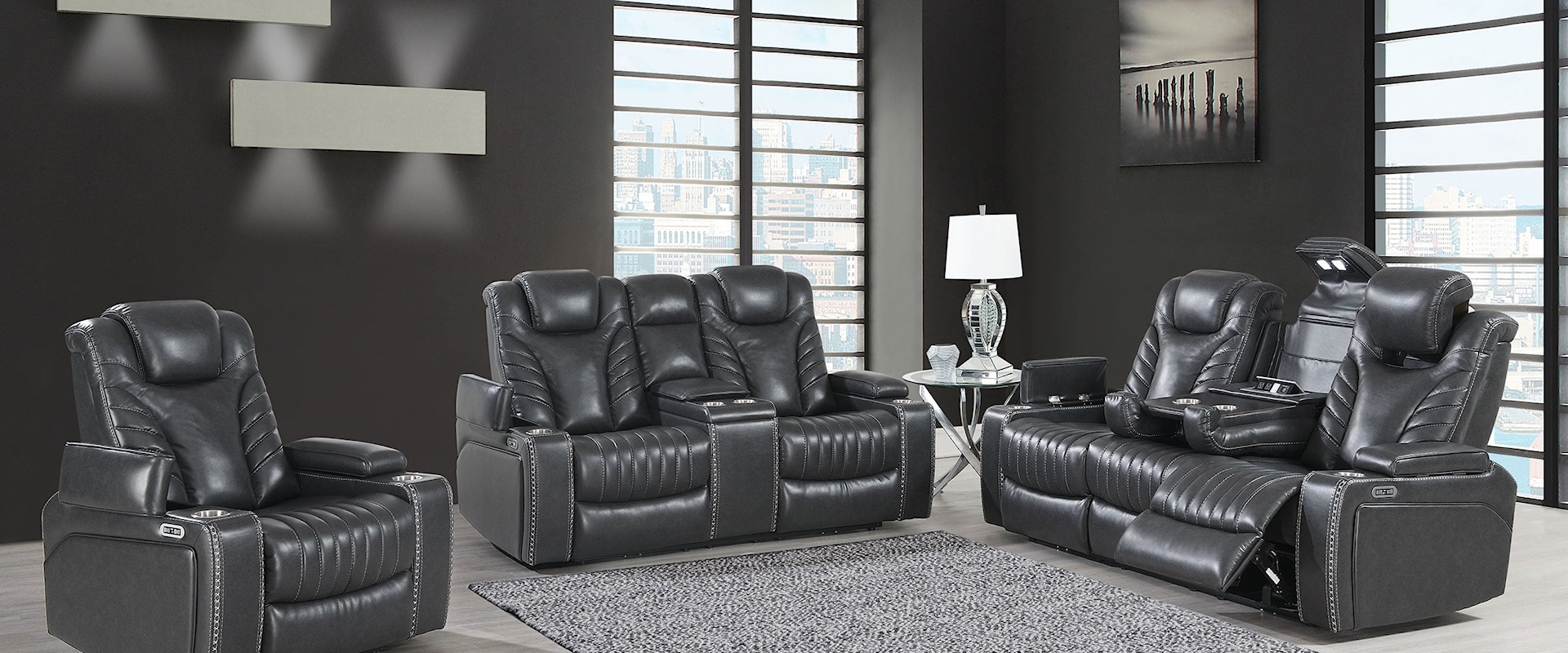 Transitional Power Reclining Sofa, Loveseat with Console and Recliner Set