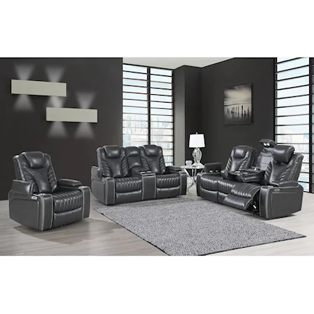 Transitional Power Reclining Sofa, Loveseat with Console and Recliner Set