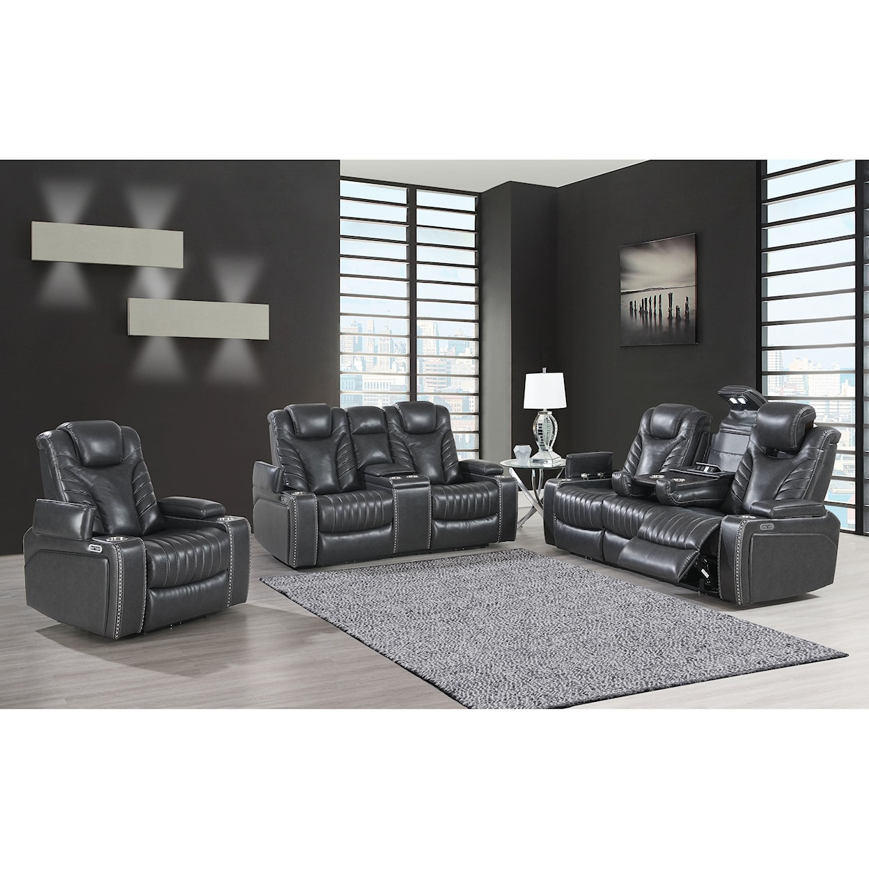 Global Furniture U1677 Grey Power Reclining Loveseat