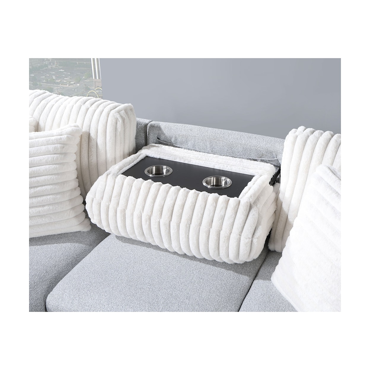 Global Furniture U0204 Light Grey/White Reversible Sofa Bed with USB Port