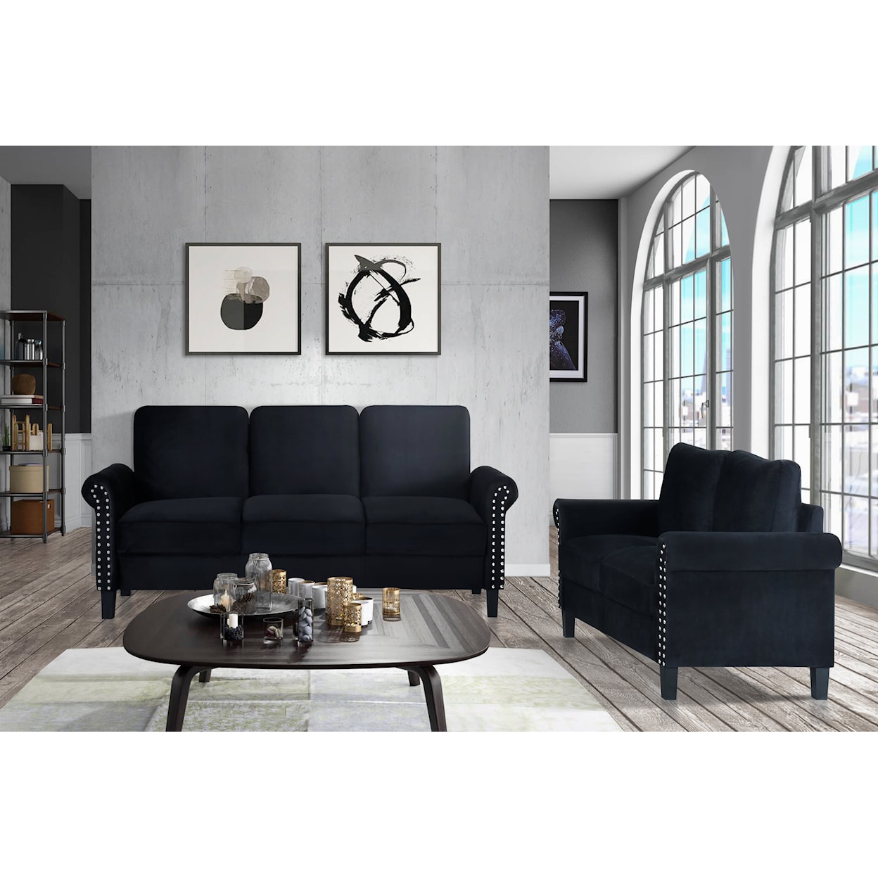 Global Furniture U9192 Black Velvet Sofa