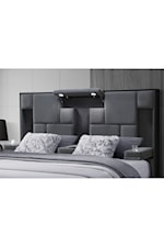 Global Furniture Oscar Dark Grey 8 Contemporary King Bed with LED Lighting and Cupholders