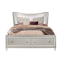 Glam Upholstered Queen Panel Bed with Footboard Storage and LED Lights