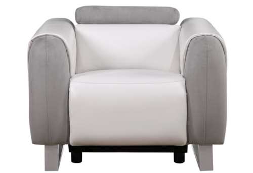 Transitional Power Recliner with Adjustable Ratchet Headrest
