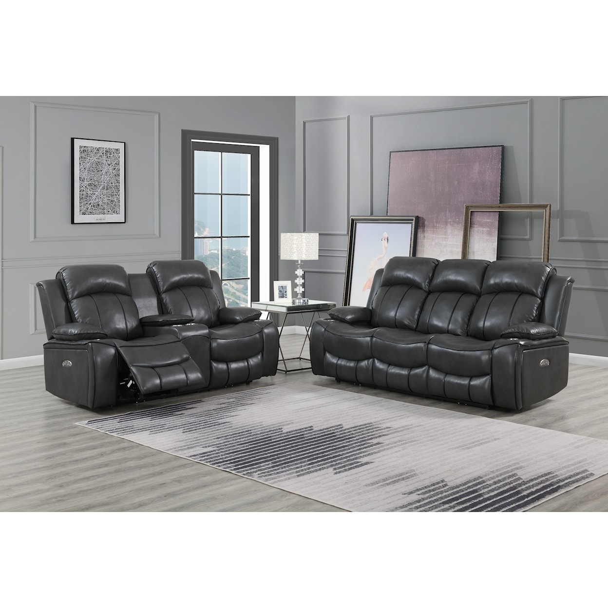 Global Furniture U3120 Grey Power Reclining Loveseat