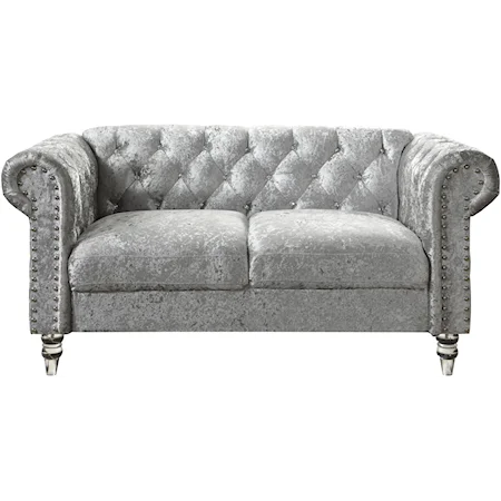 Grey Velvet Tufted KD Loveseat