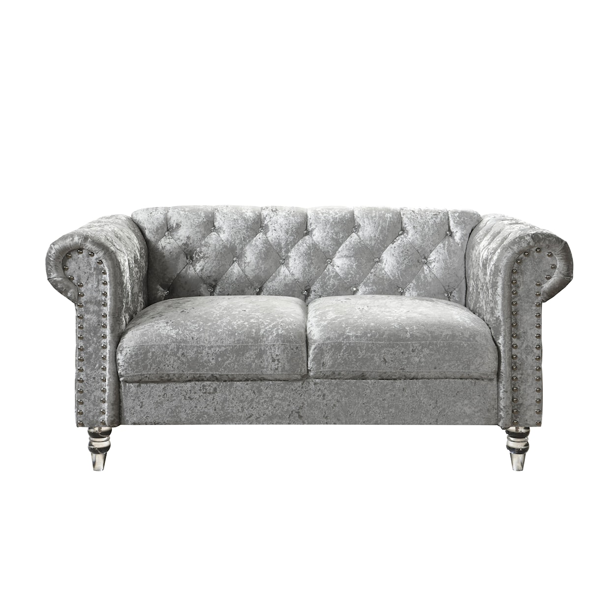 Global Furniture U9550 Grey Velvet Tufted KD Loveseat