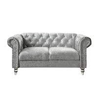 Grey Velvet Tufted KD Loveseat