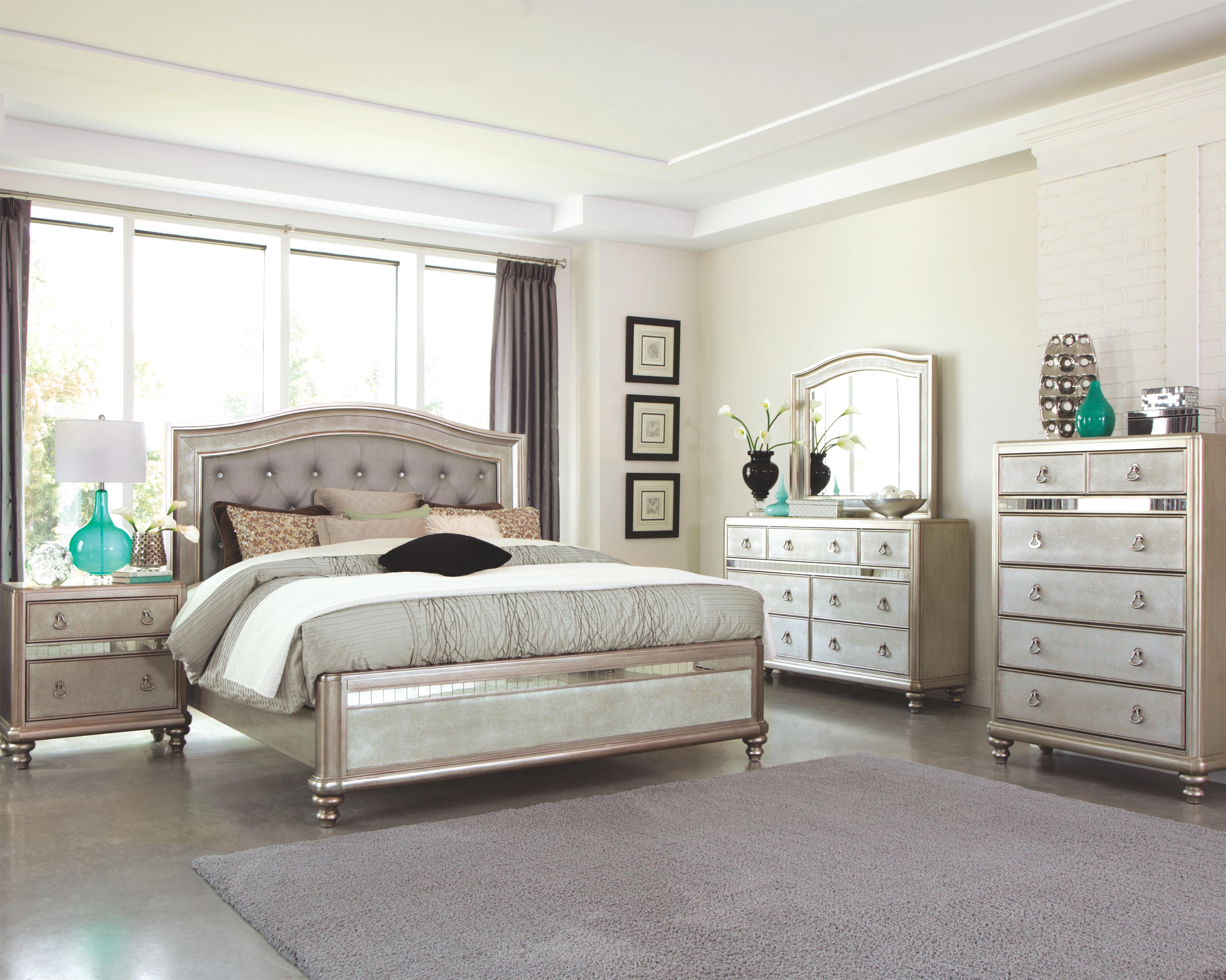 Bling Game 7-Drawer Vanity Desk with Stacked Bun Feet Metallic Platinum