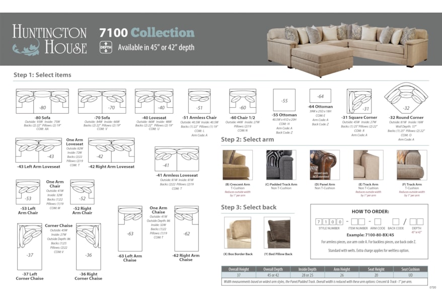 Huntington House 7100 Godfrey Five Piece Armless Sectional Sofa Belfort Furniture Sectional Sofas