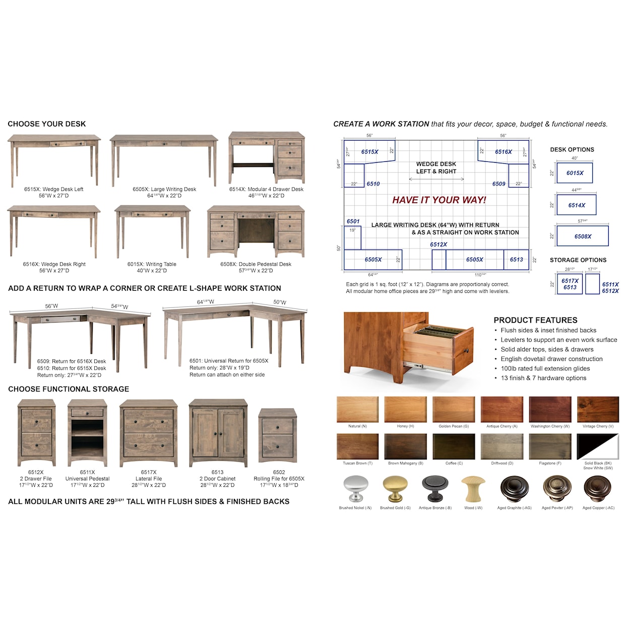 Archbold Furniture Modular Home Office Large Writing Desk