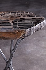 Natural petrified wood creates an urban rustic vibe