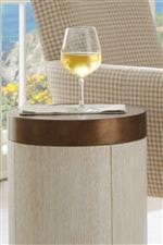 Select pieces feature burnished brass accents