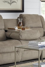 Sofa Includes Center Drop-Down Storage Unit with Tray Table, Cupholders, and Concealed Storage