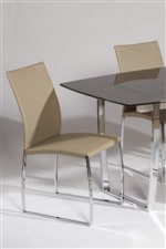 Chrome Legs with Bronze Finish Glass Top Table and Taupe PVC Chair 