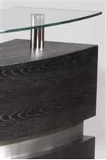 Bar Features Black-Finished Wood Base with Glass Top