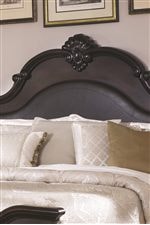 The Cambridge Headboard Features Leather-Like Upholstered Panels and Beautiful Sea Shell Carving Detail