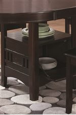 The Storage Unit Under the Table is Perfect for Storing Extra Dishes 