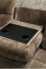 Motion Sofa Features a Drop-Down Console with Two Cup Holders