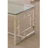 Metal Frame in Satin Finish with Geometric Side Detail. Glass Tops.