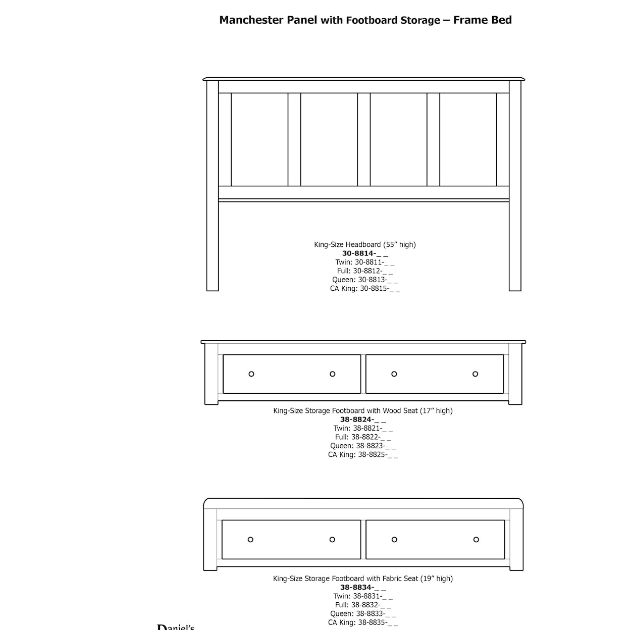 Daniel's Amish Manchester California King Multi Panel Fabric Bed