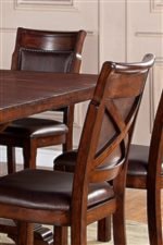Brown Faux Leather Side Chairs with X Detail on Chair Back