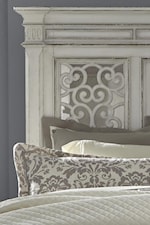 Panel Headboard With Decorative Gird Overlay Over Mirrored Panels