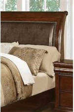 Faux Leather Inserts and Nailhead Trim on Elegant Sleigh Headboard