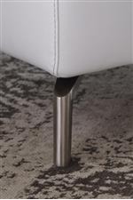 Sleek Foot Design Available in Wood and Metal Finishes