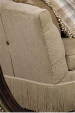 Elegant Seamstress Details Such as Back-Buttons and Cascading Trim add Beautiful Accents to Traditional Upholstered Furniture