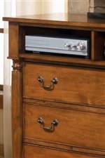 Open Storage Compartments on the Media Chest Make this Piece a Great Storage Accent in Your Bedroom.