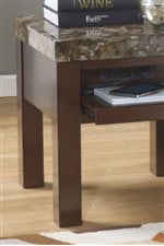 Pull Out Shelf and Built-In Outlet and USB Charger on End Table