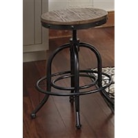 Industrial Style Swivel Stool with Adjustable Height Wood Seat and Metal Base