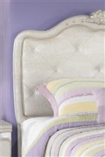 Tufted, Upholstered Headboard with Faux Crystals and Rose Crest