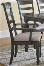 Upholstered Slat Back Chairs with Scroll Armrests