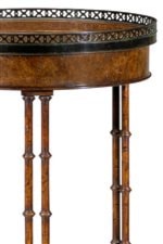 Circular Brass Gallery Table Top above Double Faux Bamboo Legs