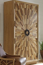 Select Pieces Boast Sunburst Veneers of White Ash, Oak, Pecan, and Walnut in a Radial Matched Pattern