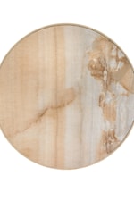 Select Pieces Feature Marbled Porcelain Table Tops in Shades of Ivory and Gold