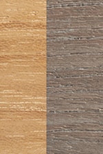 Fresh cut teak (left) is compared with naturally aged teak (right) which has a light gray color and silvery patina
