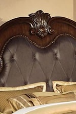 Headboard Crown with Button-Tufted Bonded Leather and Nail Head Trim