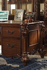 Home Office Furniture with Decorative Bail Pulls and Carved Wood on Feet and Sides