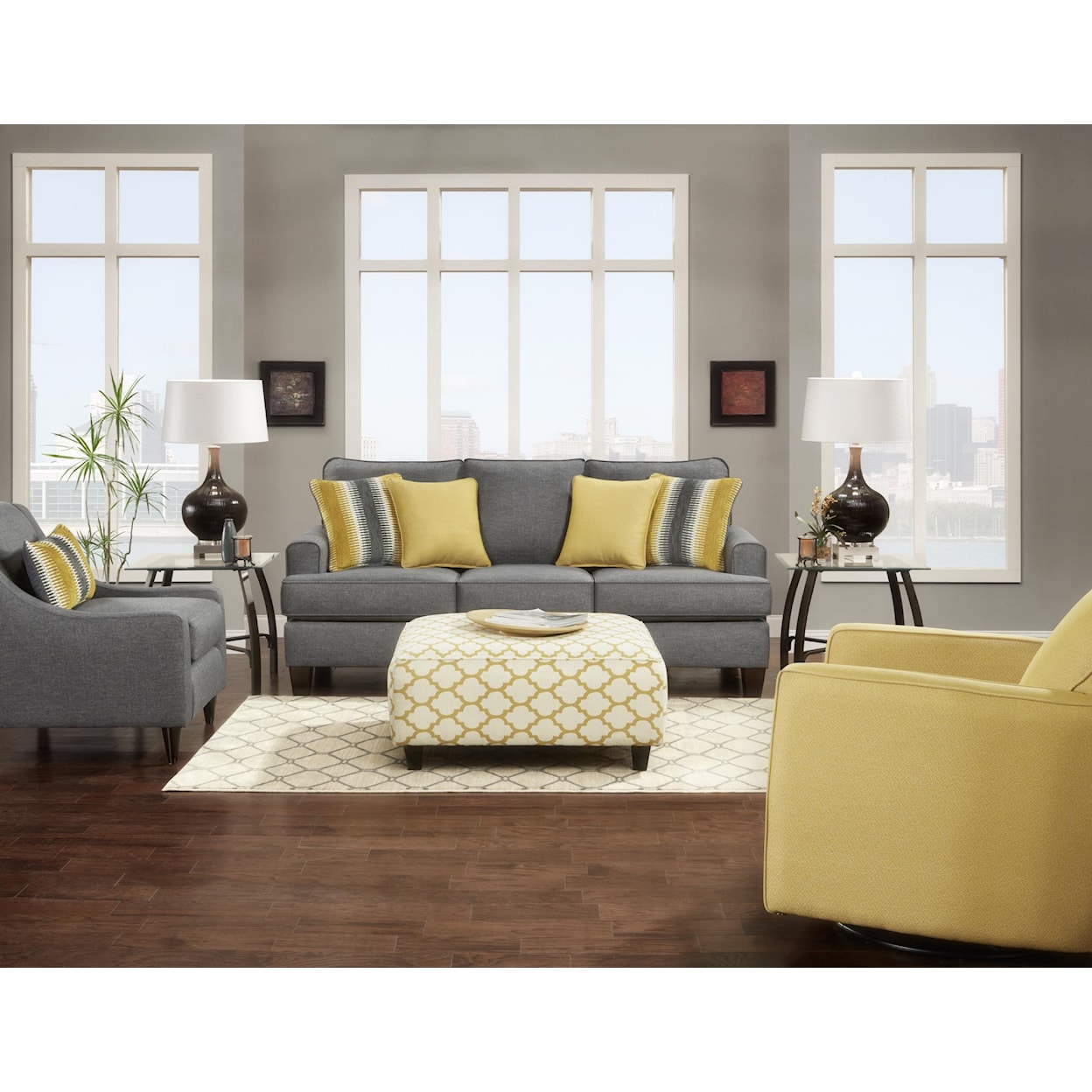 Fusion Furniture 2600 Maxwell Gray Stationary Living Room Group