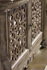 Boho-Inspired Fretwork Overlays on Select Doors and Drawers