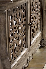 Boho-Inspired Fretwork Overlays on Select Doors and Drawers